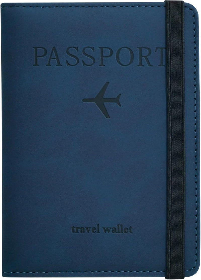KAOBAN Passport Holder, Passport Cover with Credit Card Slot and Boarding Pass Slot Combo, Passport Wallet Case Book Travel Must Have, RFID Blocking Leather Travel Accessories, Navy Blue - Image 1